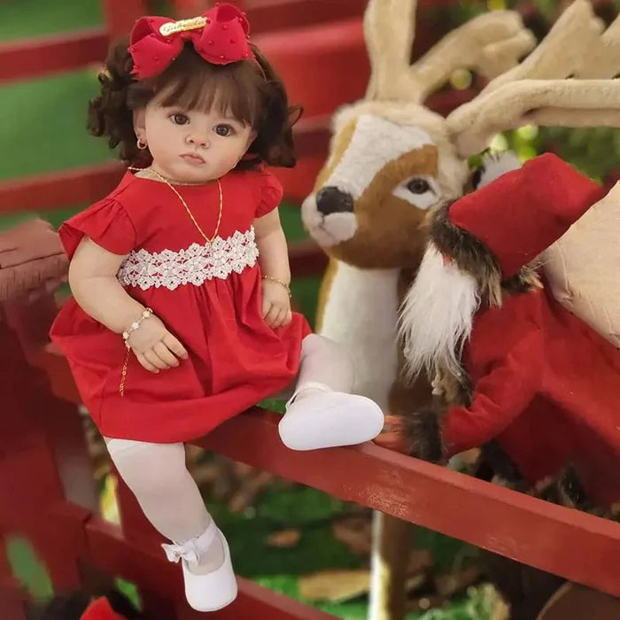 Bebê Reborn Amandinha, boneca realista de 1,6kg com corpo macio, olhos abertos, cabelo enraizado e acessórios. Ideal para crianças 3+, inspira carinho e criatividade!