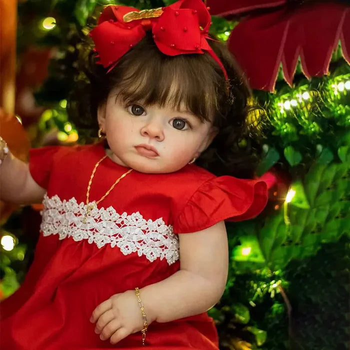 Bebê Reborn Amandinha, boneca realista de 1,6kg com corpo macio, olhos abertos, cabelo enraizado e acessórios. Ideal para crianças 3+, inspira carinho e criatividade!