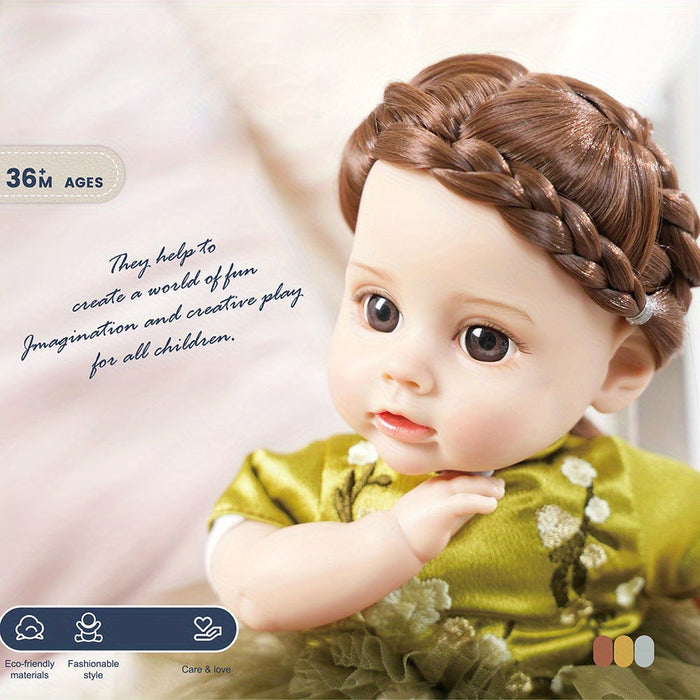 Bebê Reborn Lavínia 35cm, boneca realista de silicone macio com traços delicados. Perfeita para crianças 3+ e colecionadores, combina segurança, carinho e qualidade!