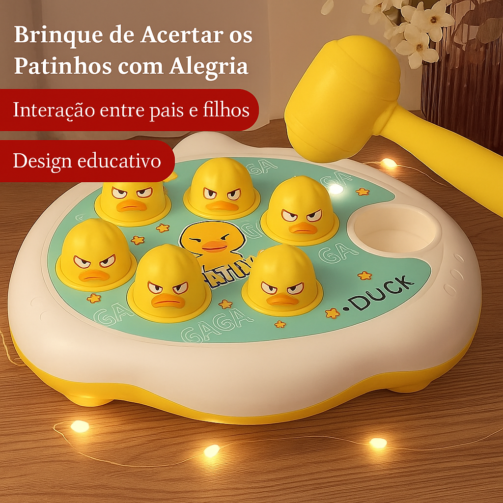 Brinquedo Montessori educacional interativo com martelo, cores vibrantes e peças seguras, ideal para bebês de 1 a 2 anos aprenderem brincando.
