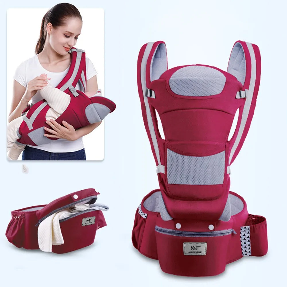 Canguru mochila ergonômica frontal para bebês com alças ajustáveis, tecido respirável e apoio correto para quadril e coluna.
