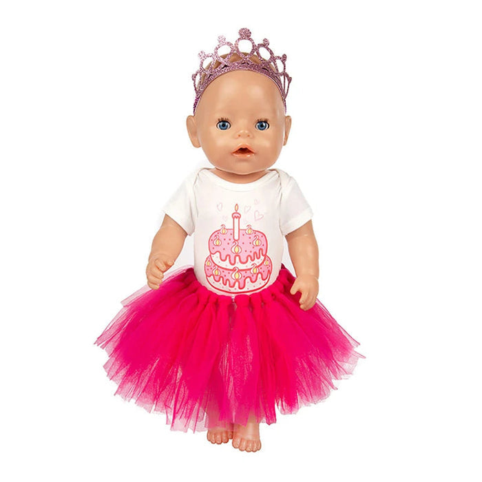 Conjunto Encantado de Roupas para Bebê Reborn 45cm, vestido de tule rosa e coroa brilhante. Tecido macio, para crianças 3+, perfeito para bonecas reborn e coleções!