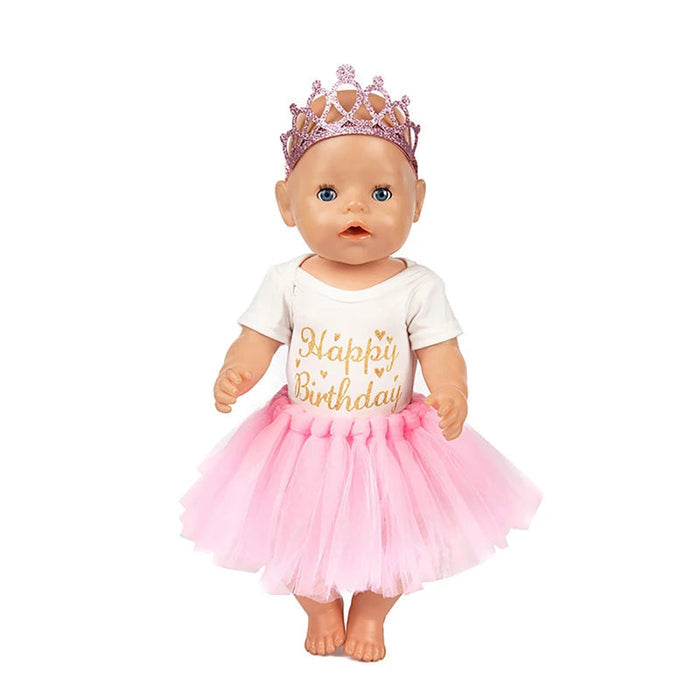 Conjunto Encantado de Roupas para Bebê Reborn 45cm, vestido de tule rosa e coroa brilhante. Tecido macio, para crianças 3+, perfeito para bonecas reborn e coleções!