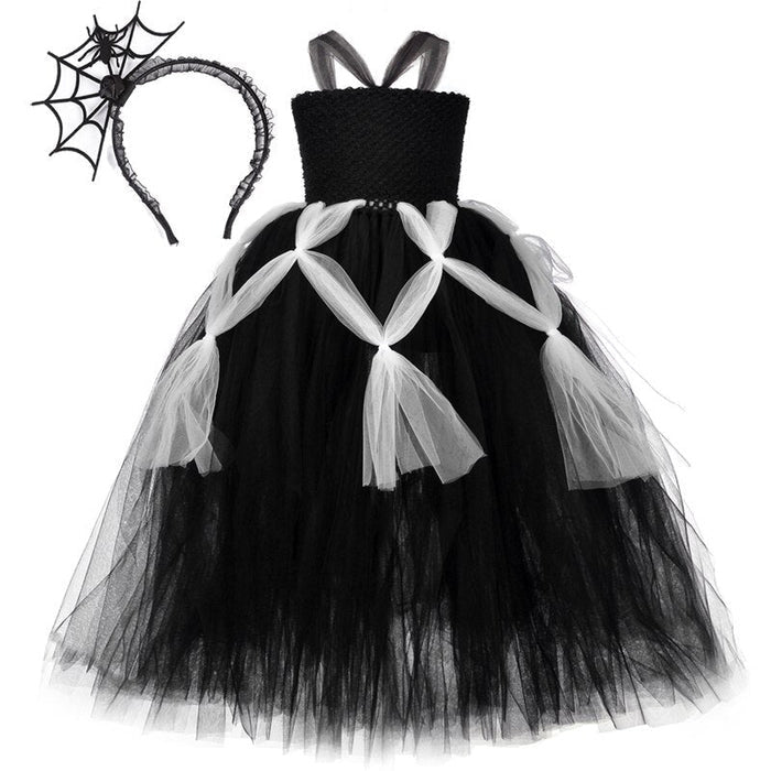 Fantasia Infantil Aranhinha Encantada com vestido e arquinho, em poliéster, nylon e voile. Perfeita para crianças, ideal para Halloween e brincadeiras mágicas com charme!