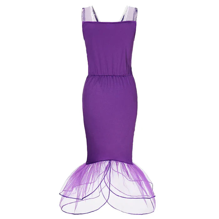 Fantasia Infantil Ariel Magia do Mar com coroa, varinha, luvas e joias, em poliéster. Perfeita para crianças em festas, com design mágico inspirado na sereia Ariel!