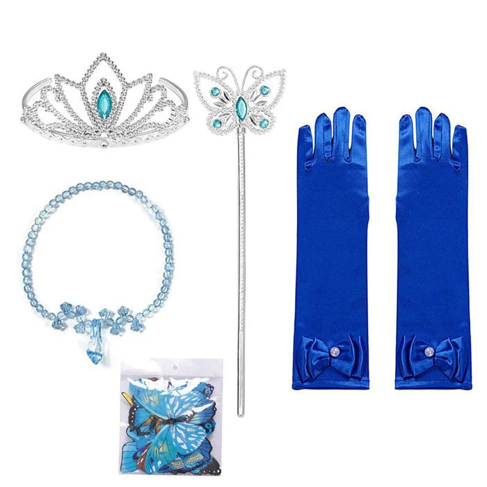 Fantasia Infantil Cinderela Baile Real com vestido, coroa, varinha, colar e luva, em algodão, tule, poliéster e elastano. Perfeita para crianças em aventuras mágicas!