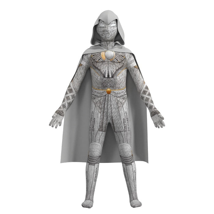 Fantasia Infantil Cavaleiro da Lua com roupa, máscara e capa, em poliéster. Perfeita para crianças, combina aventuras mágicas e conforto, ideal para brincadeiras e festas!