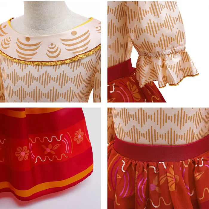 Fantasia Infantil Dolores Clássico Encanto com vestido, varinha, coroa e luva, em poliéster e viscose. Perfeita para crianças, combina magia e conforto em aventuras!