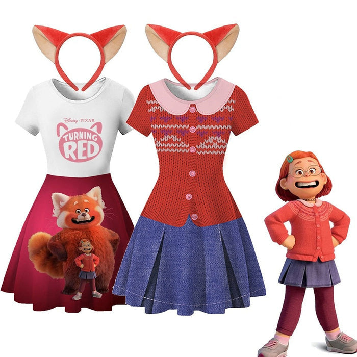 Fantasia Infantil Mei Lee de Red: Crescer é uma Fera com vestido e tiara, em poliéster. Perfeita para crianças em festas, com design colorido e autêntico da personagem!