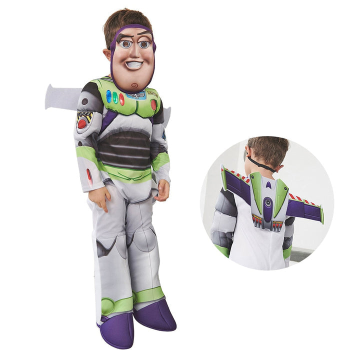 Fantasia Infantil Buzz Lightyear, em poliéster, perfeita para crianças em aventuras espaciais mágicas. Ideal para festas e brincadeiras, combina estilo e conforto!