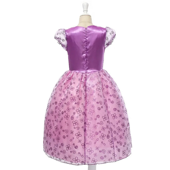 Fantasia Infantil Realeza Princesa Sofia com vestido, coroa, varinha e luvas, em algodão, cetim e cottom. Perfeita para crianças em festas com design real e elegante!