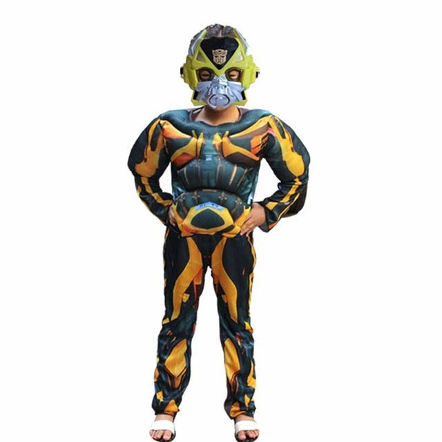 Fantasia Infantil Bumblebee Transformers com macacão e capacete, em poliéster. Perfeita para crianças, ideal para festas e brincadeiras com estilo robótico de Transformers!