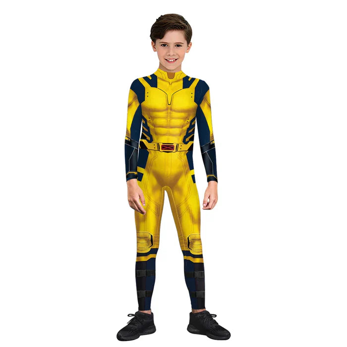 Fantasia Infantil Wolverine Unissex com macacão, em poliéster. Perfeita para crianças, combina aventuras mágicas e conforto, ideal para brincadeiras e festas!