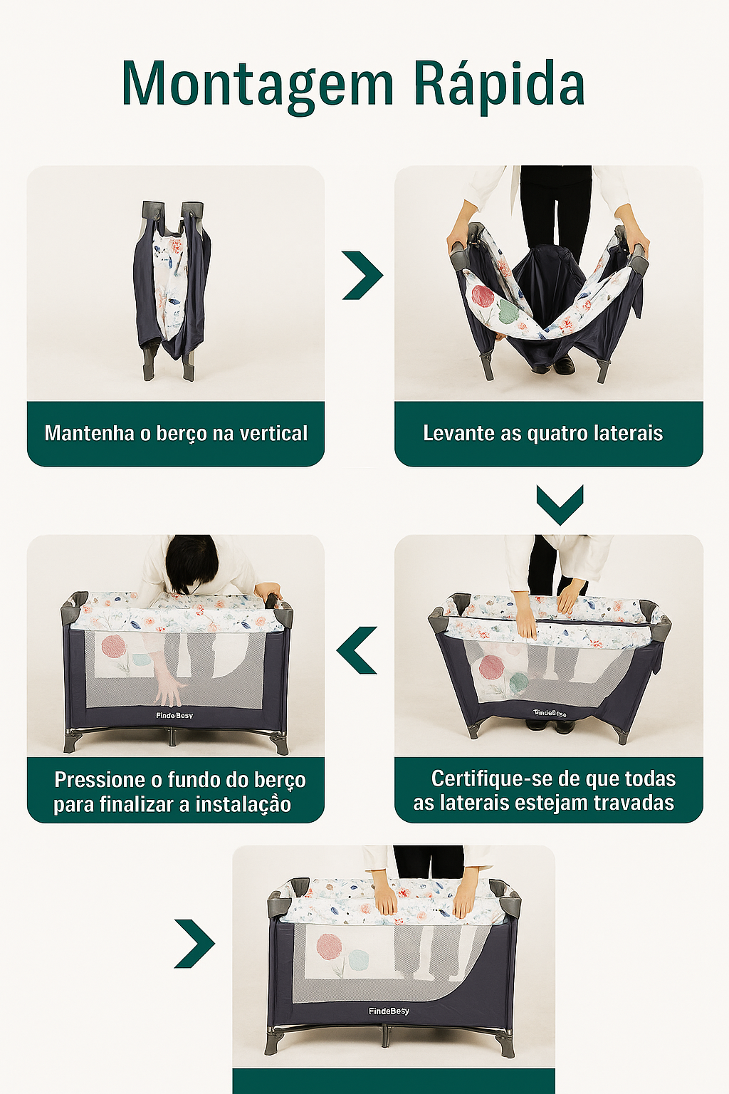 Moisés portátil dobrável com colchão removível, estrutura leve e laterais em malha respirável. Ideal para viagens com conforto e segurança para o bebê.